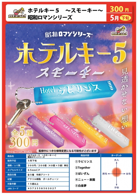 5月発売】ホテルキー5 〜スモーキー〜 昭和ロマンシリーズ 40個入り (300円カプセル)【二次予約】｜  カプセルトイ・カプセルトイマシン通販専門店|チャッピー(Chappy)