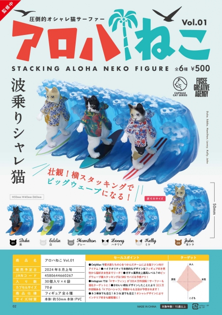 8月発売】アロハねこVol.01 30個入り (500円カプセル)【一次予約 