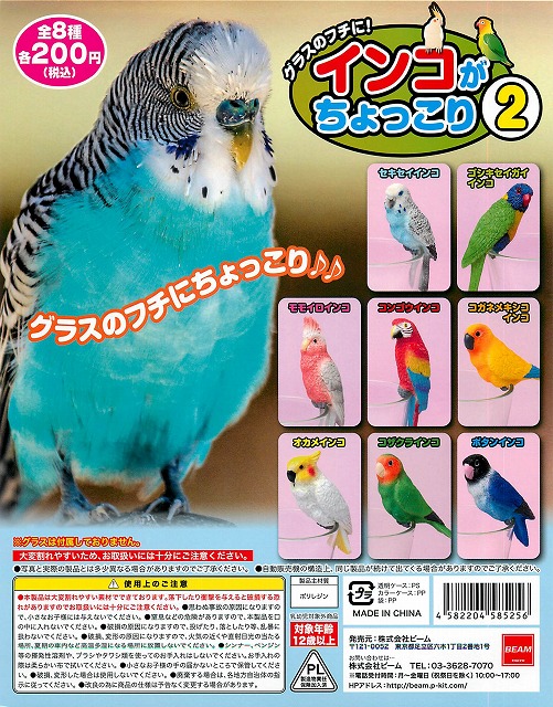 グラスのフチに!インコがちょっこり2 50個セット (200円カプセル