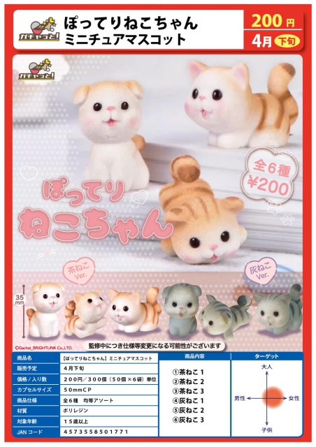 4月発売】ぽってりねこちゃんミニチュアマスコット 50個入り (200円